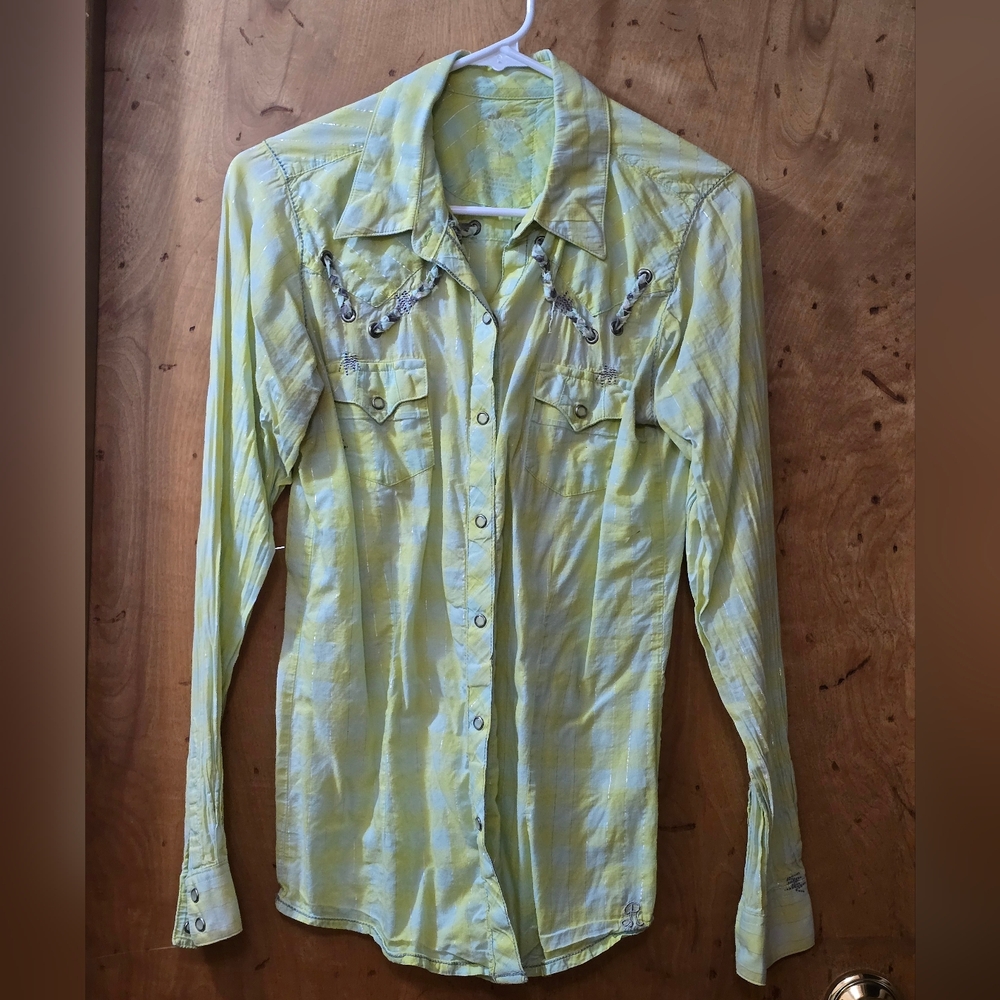 Wrangler Green and Yellow Plaid Shirt